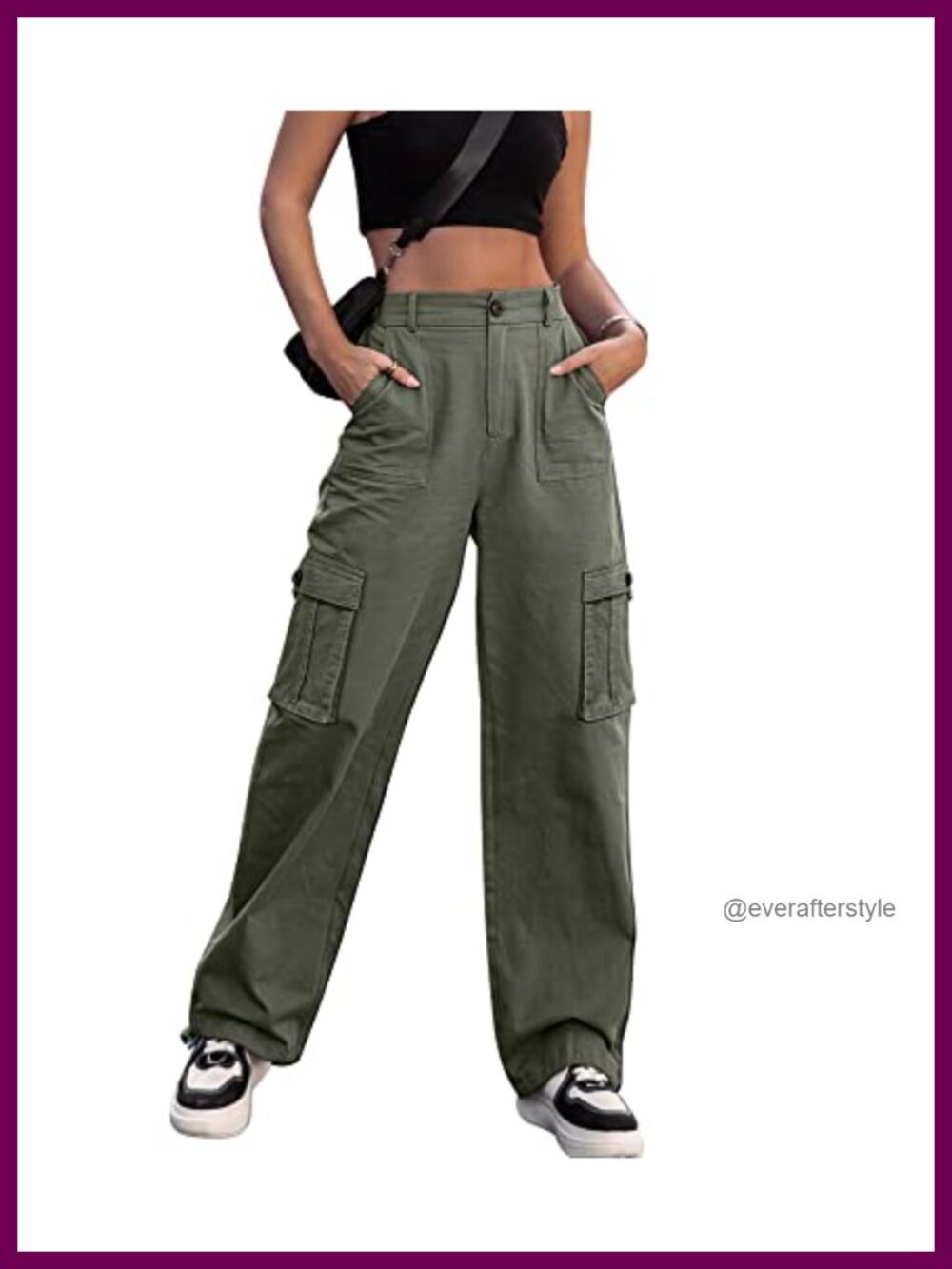 Women's High Waisted Cargo Pants Wide Leg Cotton Spandex Casual